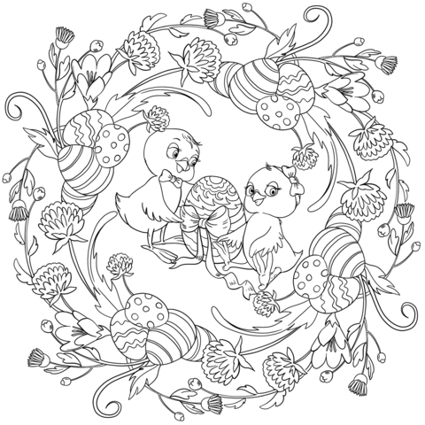 Easter Mandala With Chickens And Eggs Coloring Page